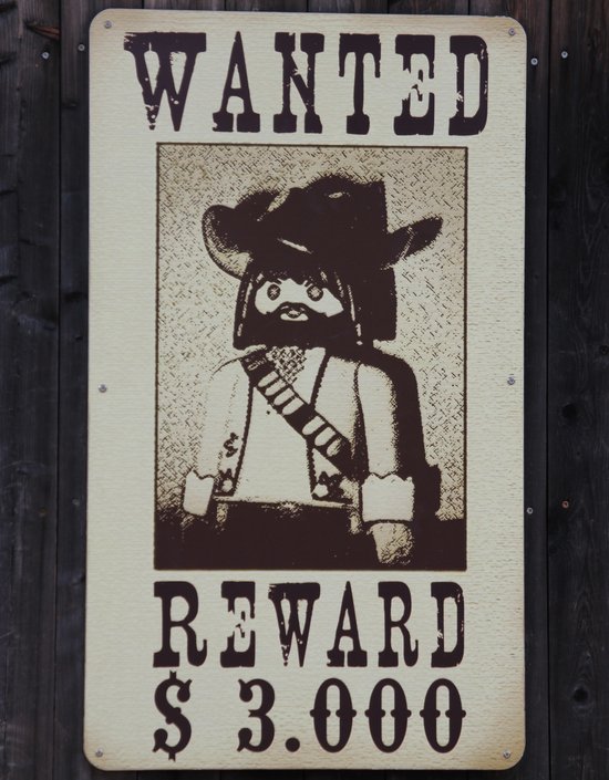 ein Wanted Poster im Wester-Stil mit Playmobilfigur in der Mitte