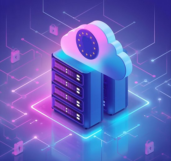 Server auf denen eine Wolke mit einem EU-Logo ist
