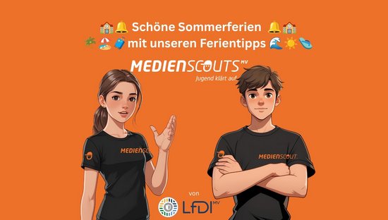 Zwei digitale Avataren von den Medienscouts MV, die über die Risiken im Netz während der Ferien aufklären.