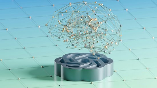 Eine neuronale Struktur über dem 3D-Logo von OpenAI